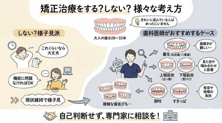 矯正治療をする？しない？様々な考え方の図解