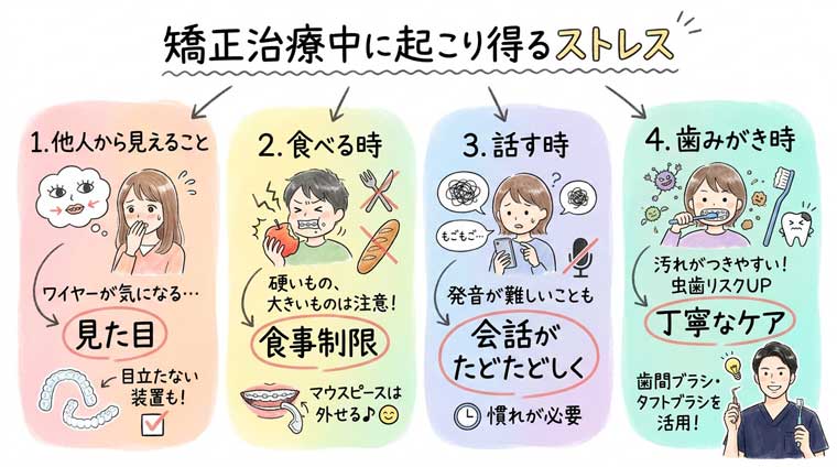 矯正治療中に起こり得るストレスの図解