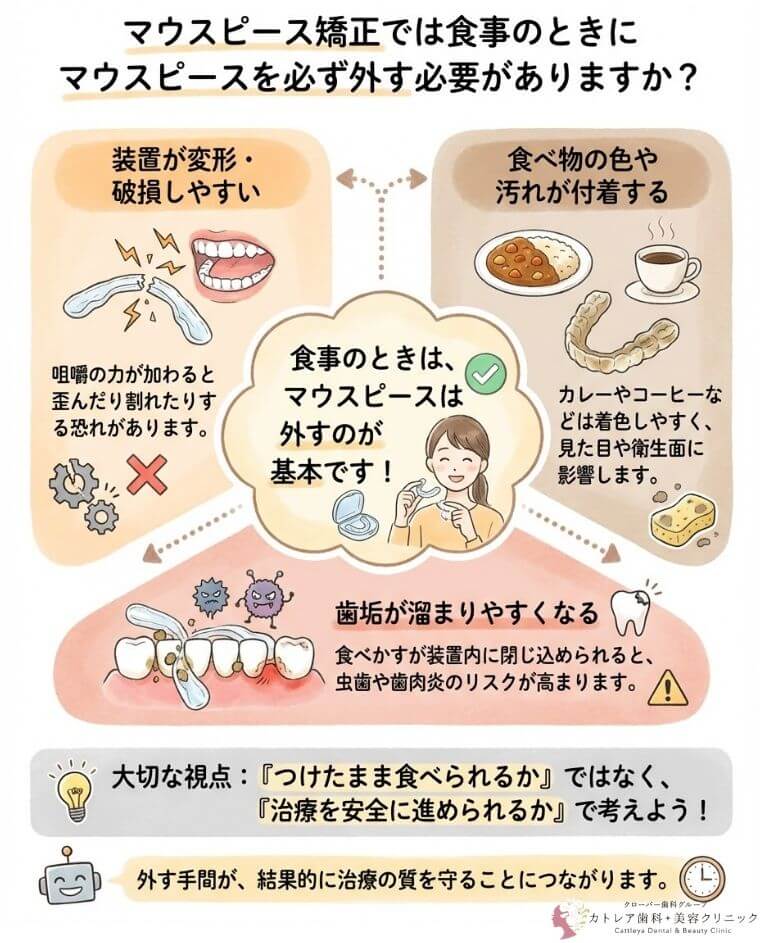 食事のときにマウスピースは必ず外す必要がありますか？