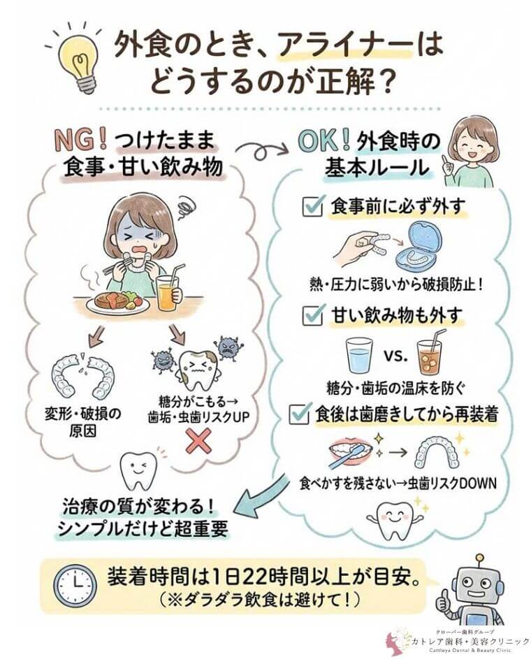 外食のとき、アライナーはどうするのが正解？