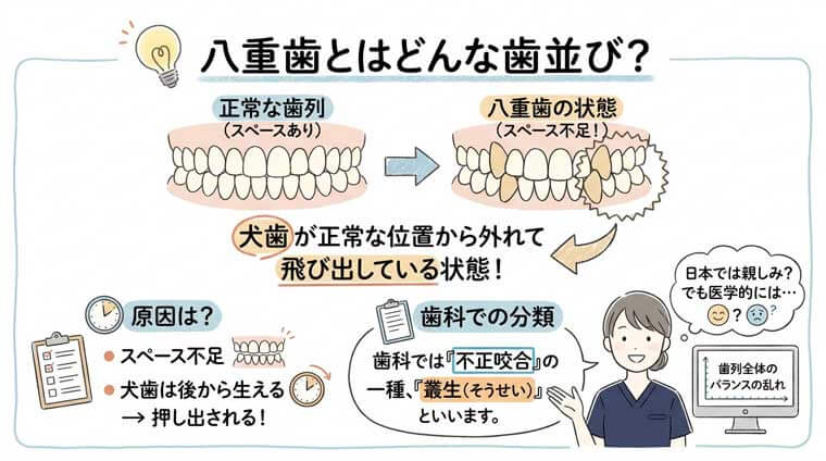八重歯とはどんな歯並びのことですか？の図解