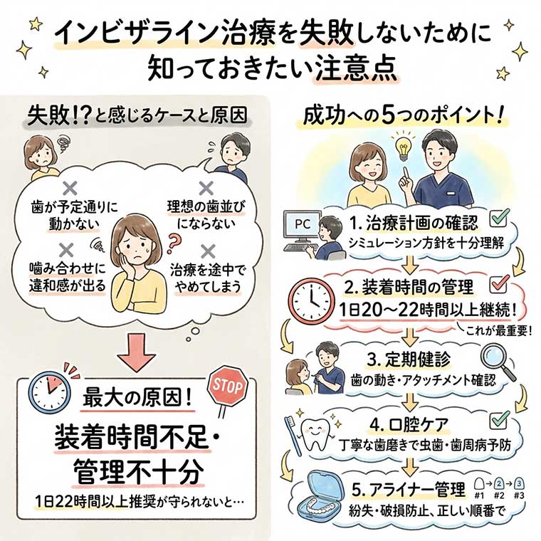 インビザライン治療を失敗しないために知っておきたい注意点の図解