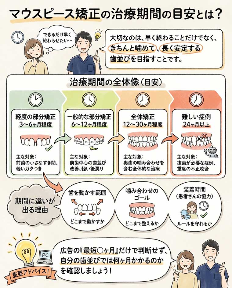 マウスピース矯正の治療期間の目安とは？の図解