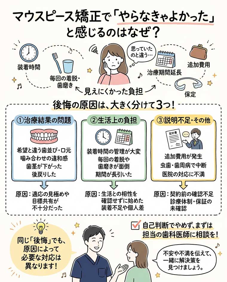 マウスピース矯正で「やらなきゃよかった」と感じるのはなぜ？の図解