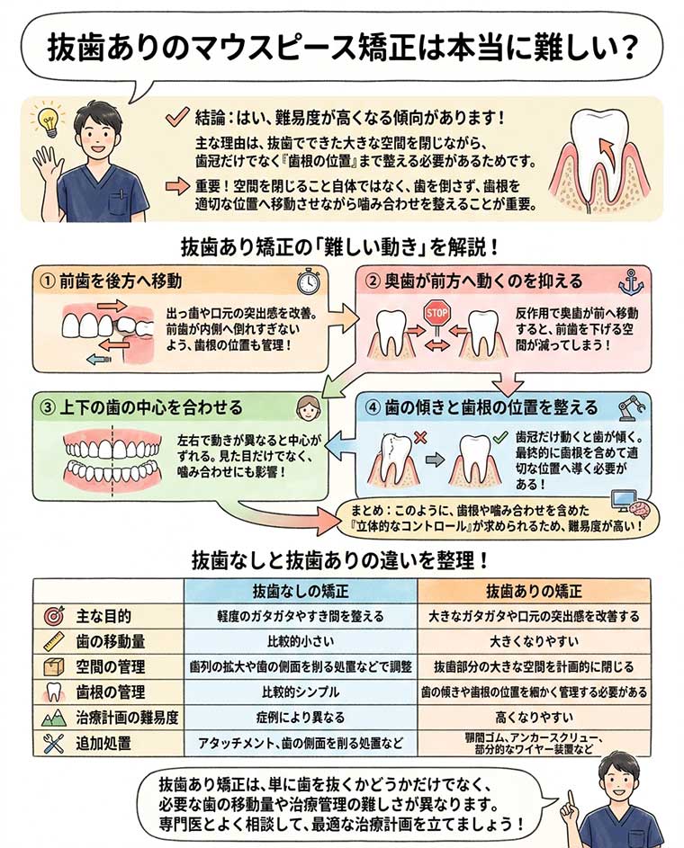 抜歯ありのマウスピース矯正は本当に難しい？の図解