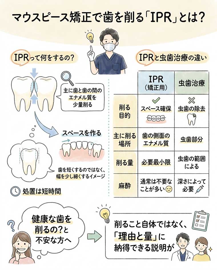 マウスピース矯正で歯を削る「IPR」とは？の図解