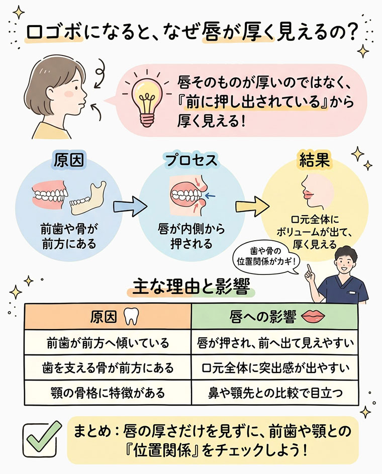 口ゴボになると、なぜ唇が厚く見えるの？の図解