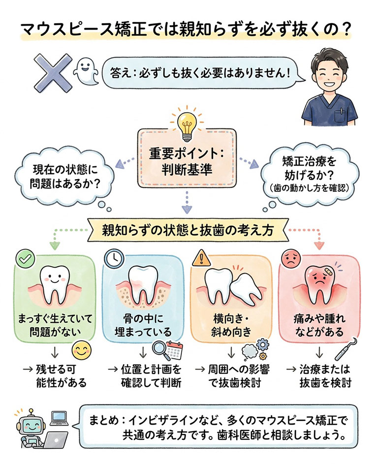 マウスピース矯正では親知らずを必ず抜くの？の図解