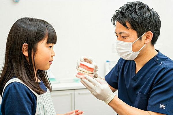 子供に説明する歯科医師