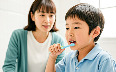 歯磨きする子供