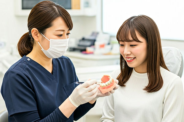 患者さんに説明する歯科医師