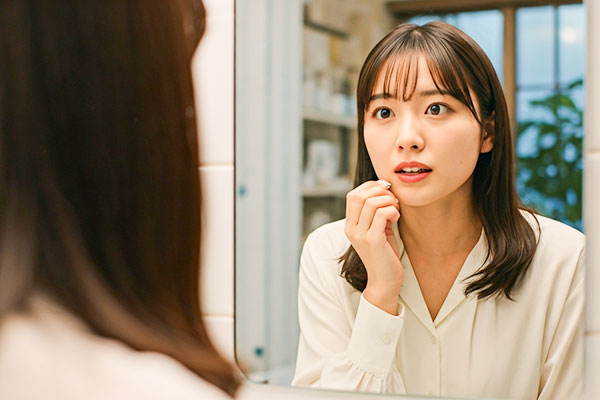 鏡を覗き込む女性