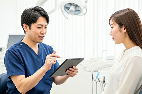 患者さんに説明する歯科医師