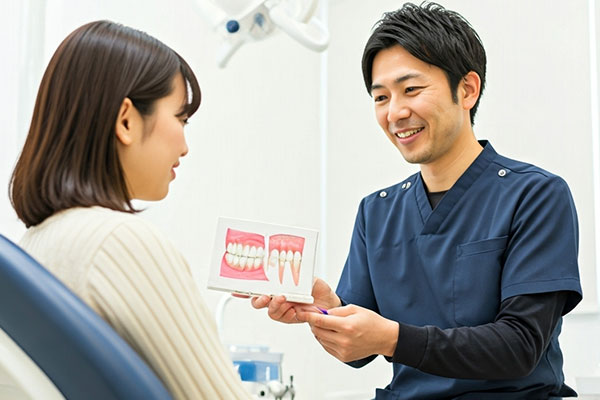 患者さんに説明する歯科医師